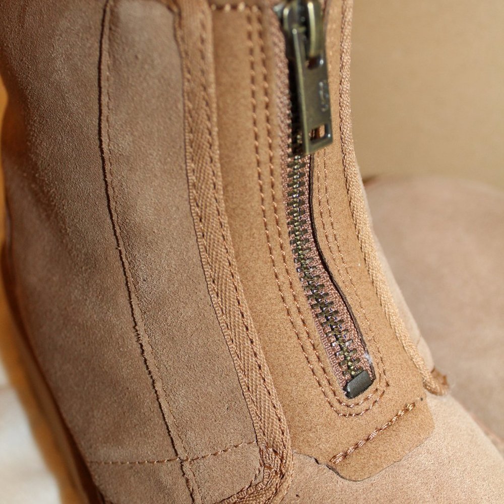NIB UGG NEUMEL ZIP‎ UP PLATFORM SUEDE SHEARLING ANKLE BOOTS CHESTNUT - Picture 8 of 9